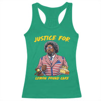 Justice for Lemon Pound Cake Funny Viral Meme Racerback Tank Top Edgy Hip Hop Humor Parody Gift for Rap Fans