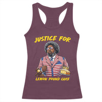 Justice for Lemon Pound Cake Funny Viral Meme Racerback Tank Top Edgy Hip Hop Humor Parody Gift for Rap Fans