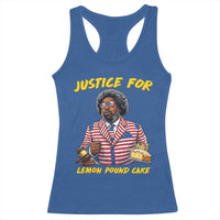 Justice for Lemon Pound Cake Funny Viral Meme Racerback Tank Top Edgy Hip Hop Humor Parody Gift for Rap Fans