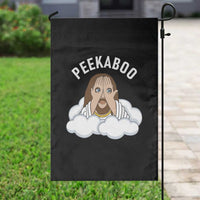 Peekaboo Jesus Funny Christian Garden Flag Faith Humor Savior in Clouds Religious Meme