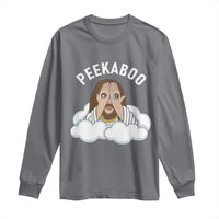 Peekaboo Jesus Funny Christian Long Sleeve Shirt Faith Humor Savior in Clouds Religious Meme