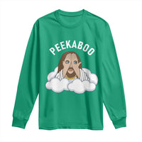 Peekaboo Jesus Funny Christian Long Sleeve Shirt Faith Humor Savior in Clouds Religious Meme