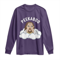 Peekaboo Jesus Funny Christian Long Sleeve Shirt Faith Humor Savior in Clouds Religious Meme