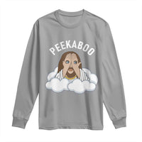 Peekaboo Jesus Funny Christian Long Sleeve Shirt Faith Humor Savior in Clouds Religious Meme