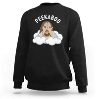 Peekaboo Jesus Funny Christian Sweatshirt Faith Humor Savior in Clouds Religious Meme