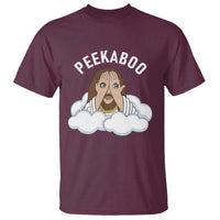 Peekaboo Jesus Funny Christian T Shirt Faith Humor Savior in Clouds Religious Meme