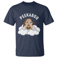 Peekaboo Jesus Funny Christian T Shirt Faith Humor Savior in Clouds Religious Meme