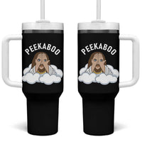 Peekaboo Jesus Funny Christian Tumbler With Handle Faith Humor Savior in Clouds Religious Meme