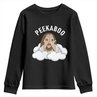 Peekaboo Jesus Funny Christian Youth Sweatshirt Faith Humor Savior in Clouds Religious Meme