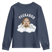 Peekaboo Jesus Funny Christian Youth Sweatshirt Faith Humor Savior in Clouds Religious Meme