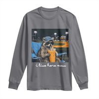 Funny Raccoon Baseball Game Day Meme Long Sleeve Shirt I Live Here Now Trash Panda Iced Coffee Night