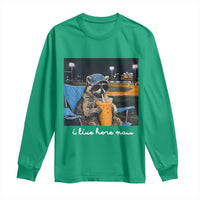 Funny Raccoon Baseball Game Day Meme Long Sleeve Shirt I Live Here Now Trash Panda Iced Coffee Night
