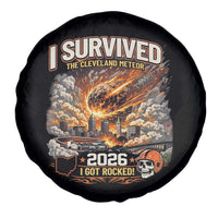 I Survived The Cleveland Meteor 2026 Spare Tire Cover Funny Ohio Apocalypse Meme Vintage Football Fan Humor
