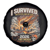 I Survived The Cleveland Meteor 2026 Spare Tire Cover Funny Ohio Apocalypse Meme Vintage Football Fan Humor