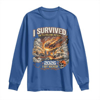 I Survived The Cleveland Meteor 2026 Long Sleeve Shirt Funny Ohio Apocalypse Meme Vintage Football Fan Humor