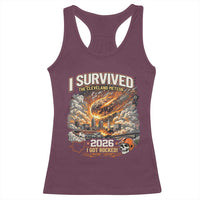 I Survived The Cleveland Meteor 2026 Racerback Tank Top Funny Ohio Apocalypse Meme Vintage Football Fan Humor