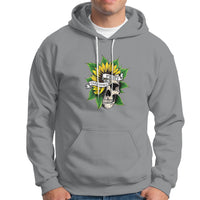 Sport gray hoodie with skull and sunflower flower graphic, front kangaroo pocket and hood