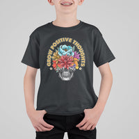 Mental Health Matters T Shirt For Kid Grow Positive Thoughts Mental Health Awareness Groovy Retro Floral Skull With Flowers - Wonder Print Shop