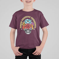 Mental Health Matters T Shirt For Kid Grow Positive Thoughts Mental Health Awareness Groovy Retro Floral Skull With Flowers - Wonder Print Shop