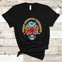 Mental Health Matters T Shirt Grow Positive Thoughts Mental Health Awareness Groovy Retro Floral Skull With Flowers - Wonder Print Shop