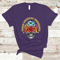 Mental Health Matters T Shirt Grow Positive Thoughts Mental Health Awareness Groovy Retro Floral Skull With Flowers - Wonder Print Shop