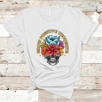 Mental Health Matters T Shirt Grow Positive Thoughts Mental Health Awareness Groovy Retro Floral Skull With Flowers - Wonder Print Shop