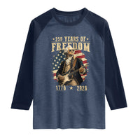 250 Years of Freedom George Washington Rock Star Raglan Shirt Funny Electric Guitar Player Vintage American Flag 1776 to 2026 Semiquincentennial