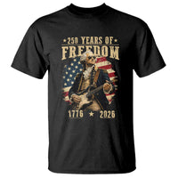 250 Years of Freedom George Washington Rock Star T Shirt Funny Electric Guitar Player Vintage American Flag 1776 to 2026 Semiquincentennial