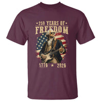 250 Years of Freedom George Washington Rock Star T Shirt Funny Electric Guitar Player Vintage American Flag 1776 to 2026 Semiquincentennial