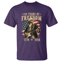 250 Years of Freedom George Washington Rock Star T Shirt Funny Electric Guitar Player Vintage American Flag 1776 to 2026 Semiquincentennial