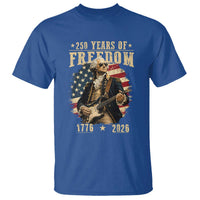 250 Years of Freedom George Washington Rock Star T Shirt Funny Electric Guitar Player Vintage American Flag 1776 to 2026 Semiquincentennial