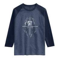 Christian Dad Lion of Judah Cross Spiritual Warrior Raglan Shirt Fatherhood Is Kingdom Work Proverbs 22:6 Religious Fathers Day