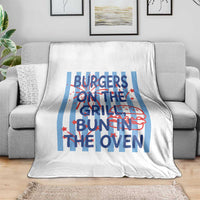 Patriotic 4th of July Pregnancy Announcement Preppy Style Throw Blanket Burgers On The Grill Bun In The Oven Summer BBQ