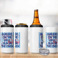 Patriotic 4th of July Pregnancy Announcement Preppy Style 4 in 1 Can Cooler Tumbler Burgers On The Grill Bun In The Oven Summer BBQ