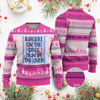 Patriotic 4th of July Pregnancy Announcement Preppy Style Ugly Christmas Sweater Burgers On The Grill Bun In The Oven Summer BBQ