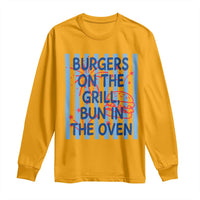 Patriotic 4th of July Pregnancy Announcement Preppy Style Long Sleeve Shirt Burgers On The Grill Bun In The Oven Summer BBQ