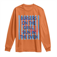 Patriotic 4th of July Pregnancy Announcement Preppy Style Long Sleeve Shirt Burgers On The Grill Bun In The Oven Summer BBQ