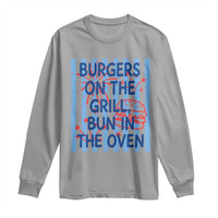 Patriotic 4th of July Pregnancy Announcement Preppy Style Long Sleeve Shirt Burgers On The Grill Bun In The Oven Summer BBQ