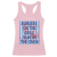 Patriotic 4th of July Pregnancy Announcement Preppy Style Racerback Tank Top Burgers On The Grill Bun In The Oven Summer BBQ