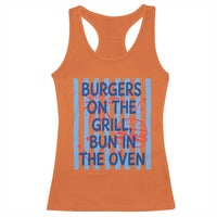 Patriotic 4th of July Pregnancy Announcement Preppy Style Racerback Tank Top Burgers On The Grill Bun In The Oven Summer BBQ