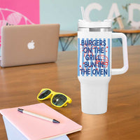 Patriotic 4th of July Pregnancy Announcement Preppy Style Tumbler With Handle Burgers On The Grill Bun In The Oven Summer BBQ