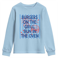 Patriotic 4th of July Pregnancy Announcement Preppy Style Youth Sweatshirt Burgers On The Grill Bun In The Oven Summer BBQ