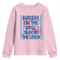Patriotic 4th of July Pregnancy Announcement Preppy Style Youth Sweatshirt Burgers On The Grill Bun In The Oven Summer BBQ