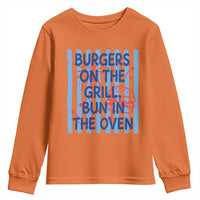 Patriotic 4th of July Pregnancy Announcement Preppy Style Youth Sweatshirt Burgers On The Grill Bun In The Oven Summer BBQ