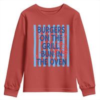 Patriotic 4th of July Pregnancy Announcement Preppy Style Youth Sweatshirt Burgers On The Grill Bun In The Oven Summer BBQ