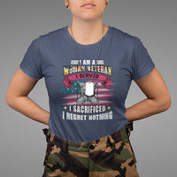 Female Veteran T Shirt I Am A Woman Veteran I Served I Sacrificed I Regret Nothing American Flag Combat Boots - Wonder Print Shop