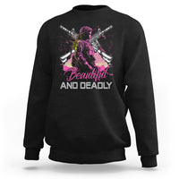 Female Veteran Sweatshirt Beautiful And Deadly Proud American Women Soldier - Wonder Print Shop