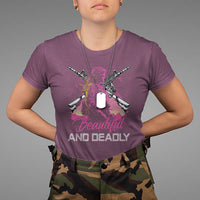 Female Veteran T Shirt Beautiful And Deadly Proud American Women Soldier - Wonder Print Shop