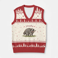 Cute Watercolor Viral Jimothy the Raccoon V-Neck Knit Sweater Vest Viral Seattle Trash Panda Meme