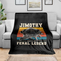 Jimothy from Seattle WA Feral Legend Raccoon Throw Blanket Viral Trash Panda Retro Sunset Strip Graphic